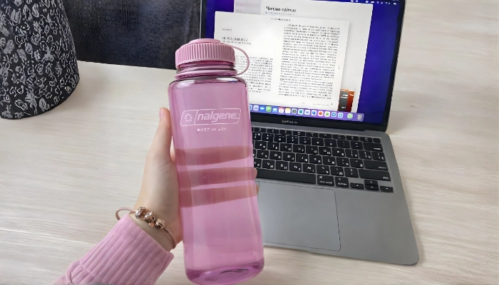 Nalgene plastic water bottle for travelling