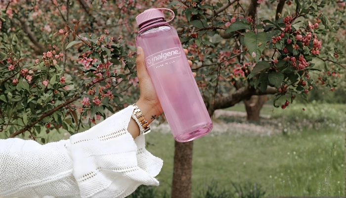 Nalgene plastic water bottle for travelling